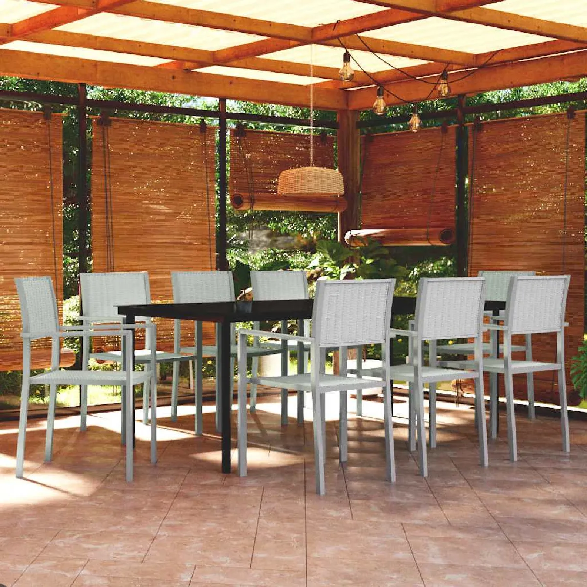 Vidaxl Blanc Ensemble À Manger De Jardin 9 Pcs - Image 2
