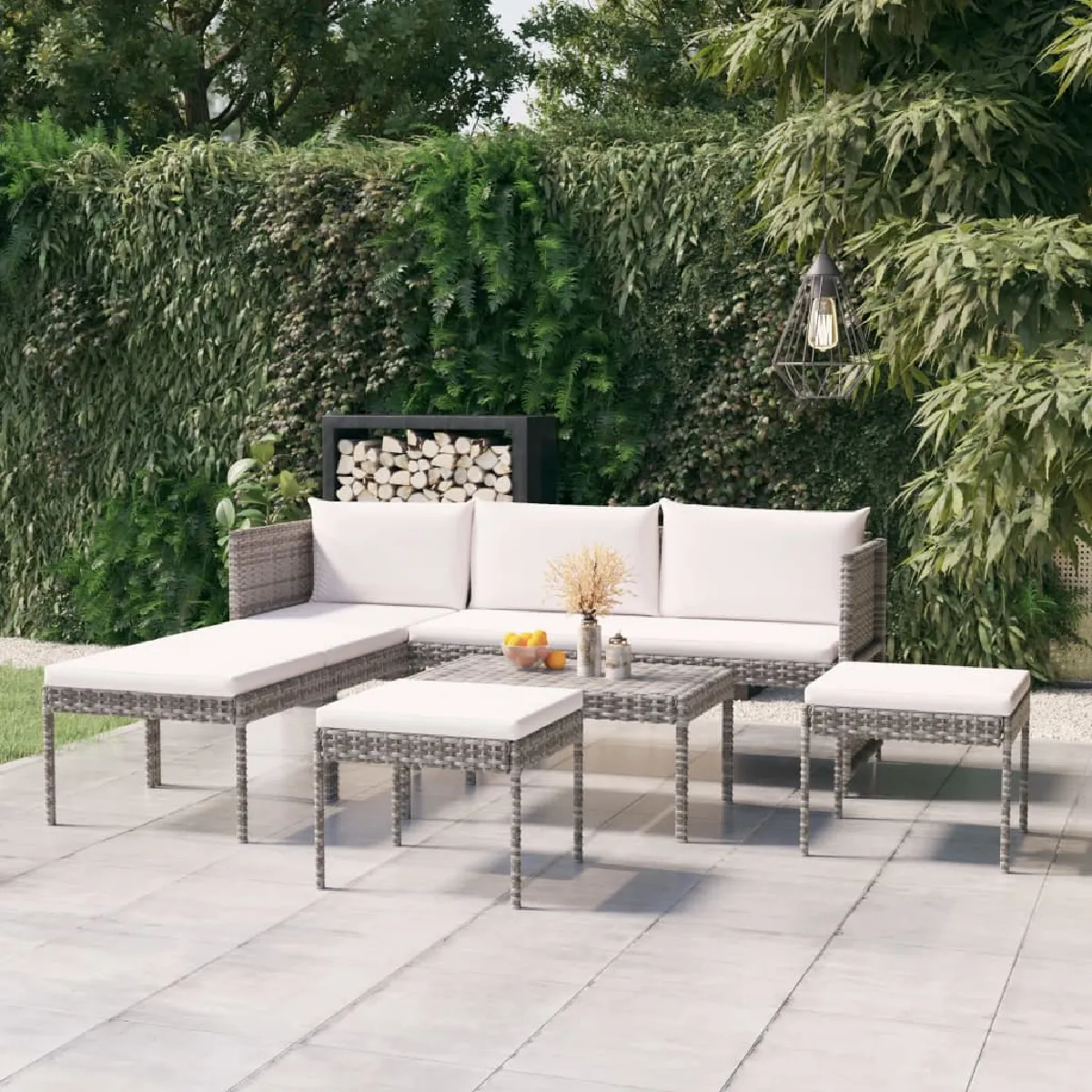 Vidaxl Gris Salon De Jardin 6 Pcs Avec Coussins - Résine Tressée
