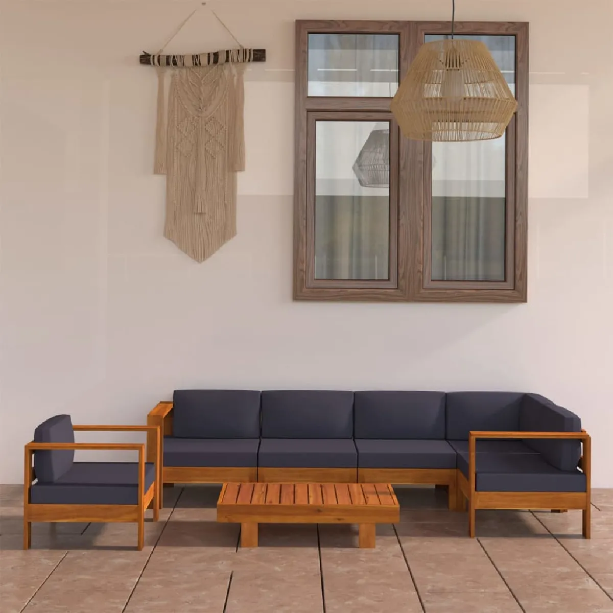 vidaXL Salon de jardin 7 pièces avec coussins 100 x 60 cm Bois dacacia 3057934 - vue 2