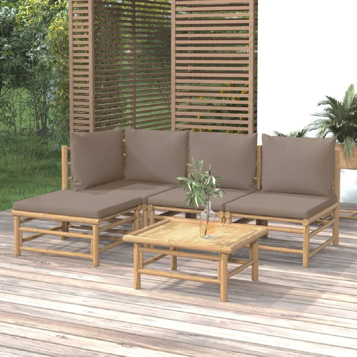 vidaXL Salon de jardin 5 pcs avec coussins Bambou - vue 3