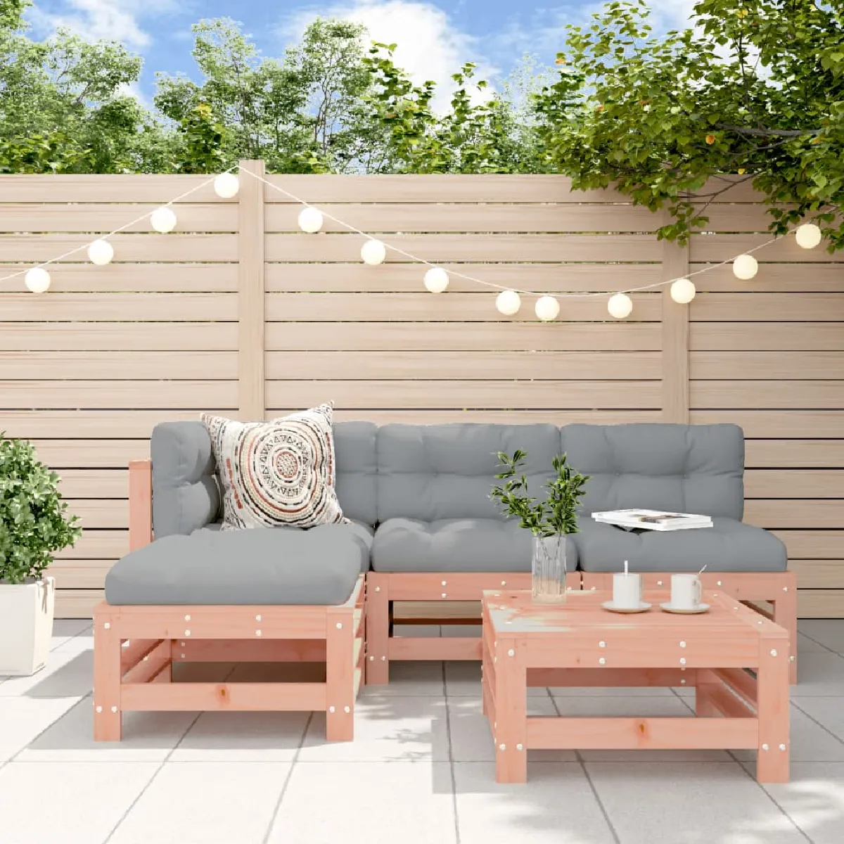 vidaXL Salon de jardin 5 pcs bois massif douglas avec coussins - vue 2