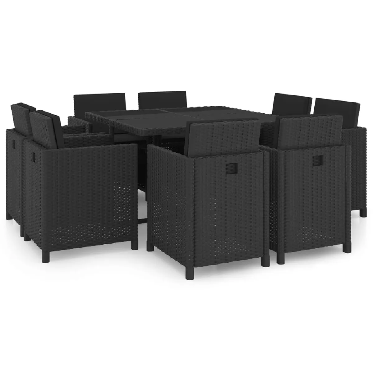vidaXL Ensemble à manger d'extérieur 9 pcs avec coussins - Résine tressée noir