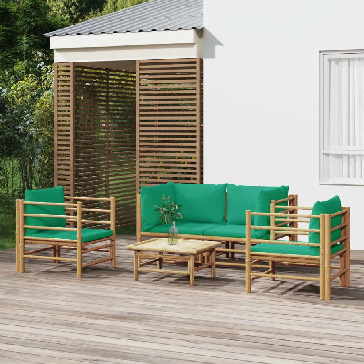 vidaXL Salon de jardin 5 pièces avec coussins Bambou - vue 4