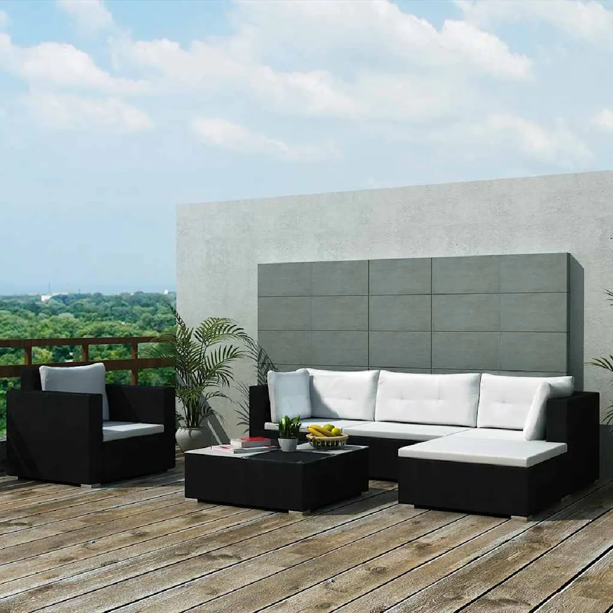 Vidaxl Noir Salon De Jardin Modulable Resine Tressee 4 Personnes 6 Pieces - Image 2