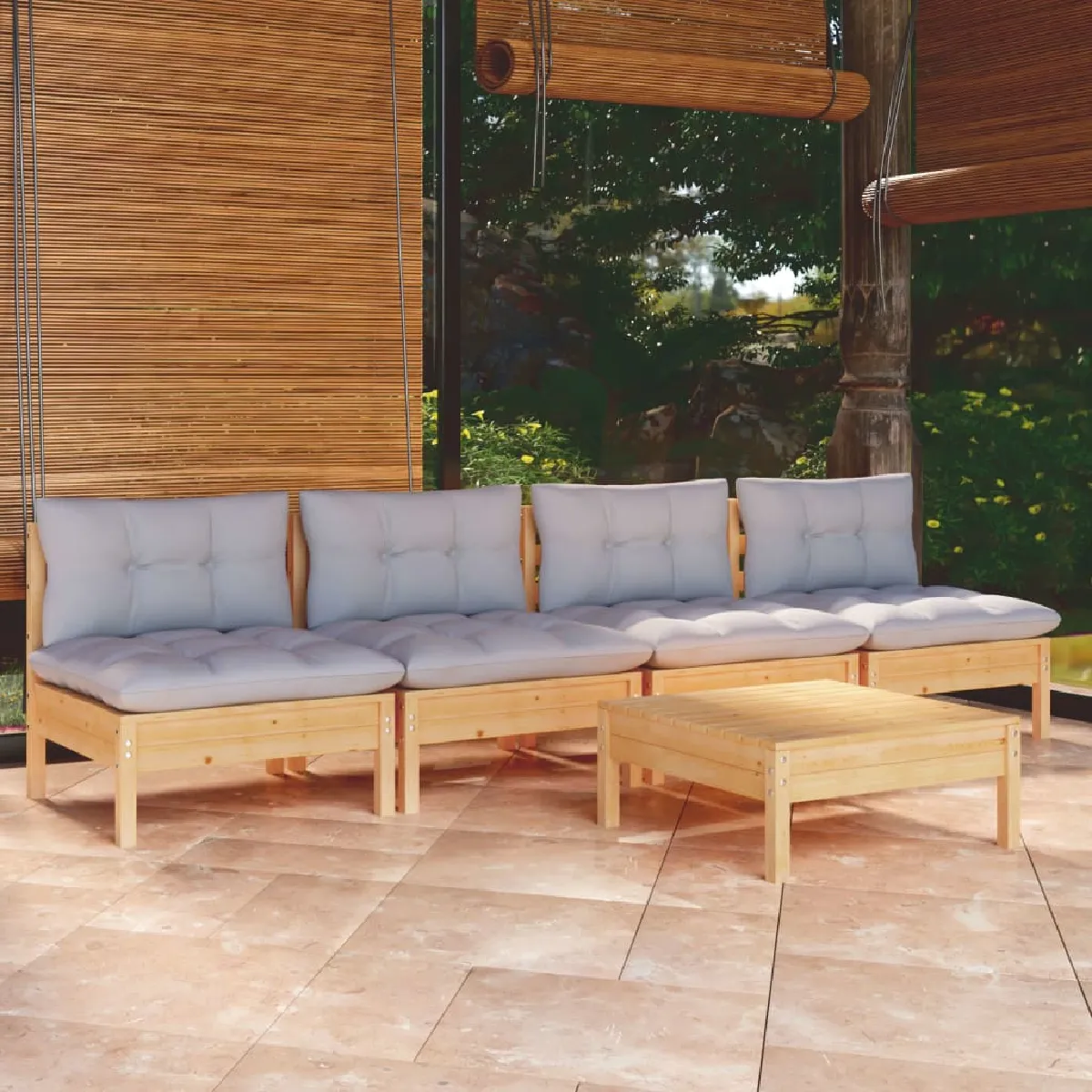 Vidaxl Gris Salon De Jardin 5 Pcs Avec Coussins