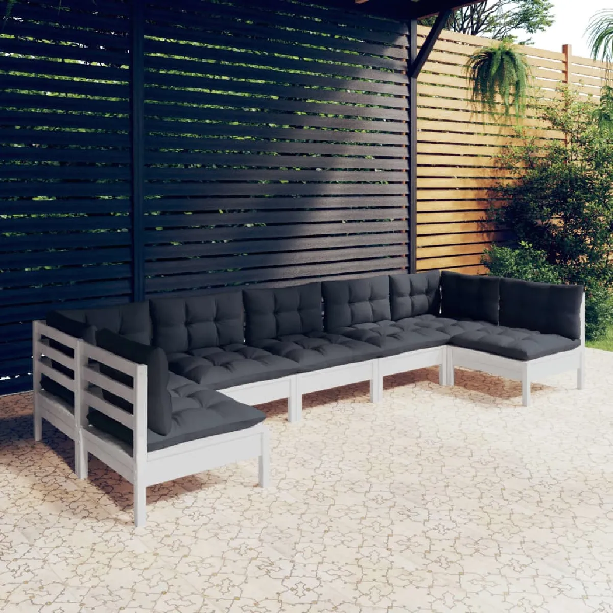 Vidaxl Gris Salon De Jardin Modulable Bois 2 Pieces 7 Personnes - Image 3