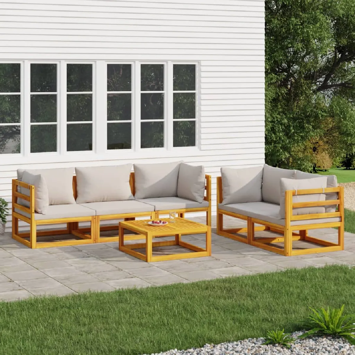 vidaXL Salon de jardin 6 pcs avec coussins Bois massif