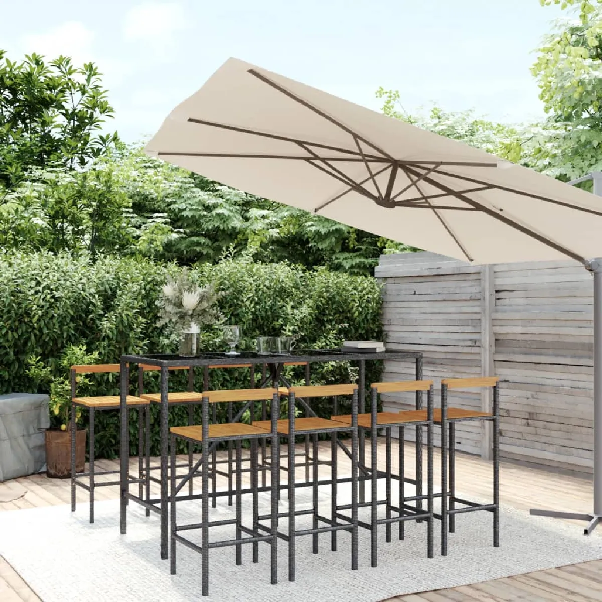 vidaXL Ensemble de bar jardin 9 pcs poly rotinbois acacia