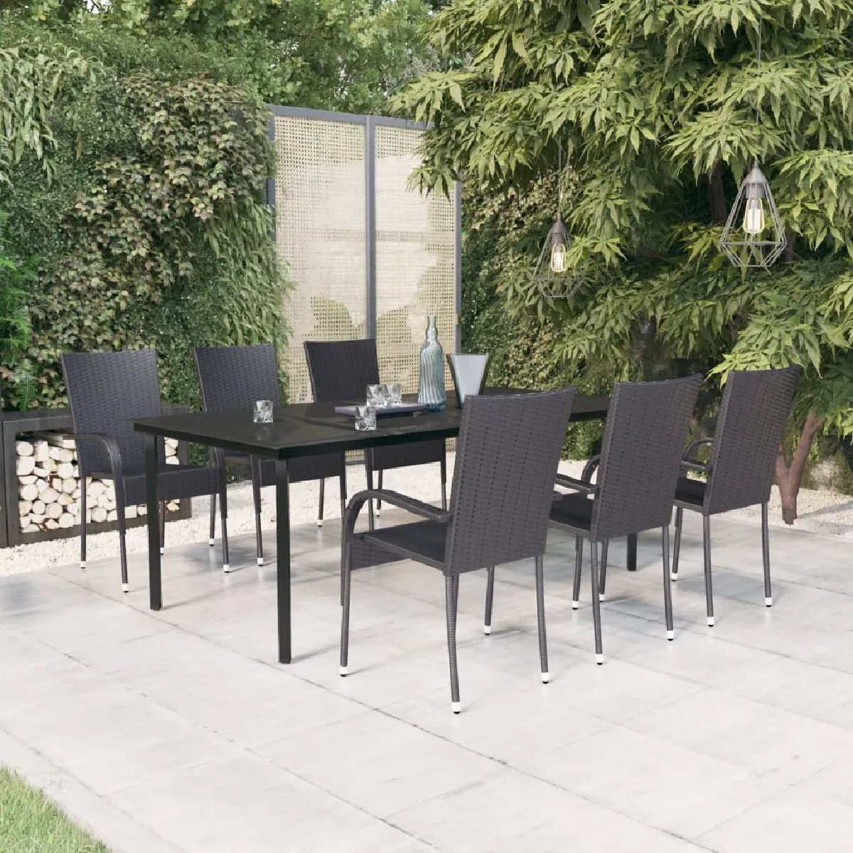 vidaXL Ensemble à manger de jardin 7 pcs - Noir