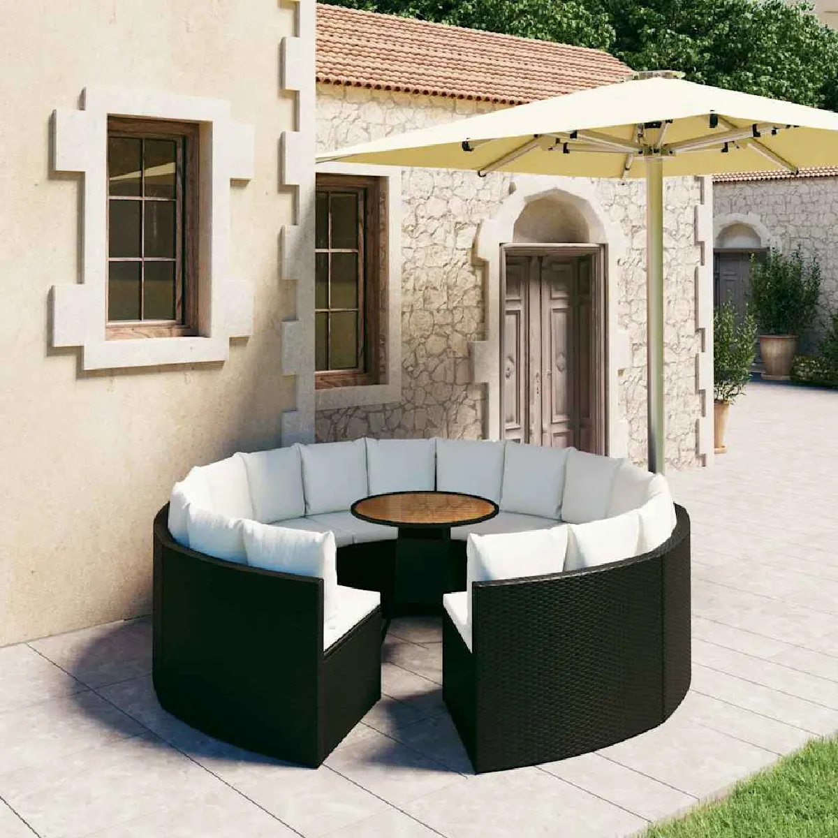 Vidaxl Noir/Marron/Blanc Salon De Jardin Polyethylene 9 Personnes 9 Pieces - Image 3