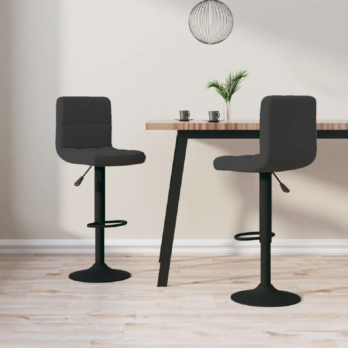 Non Communiqué Noir Tabourets De Bar Lot De 2 Velours - Image 2