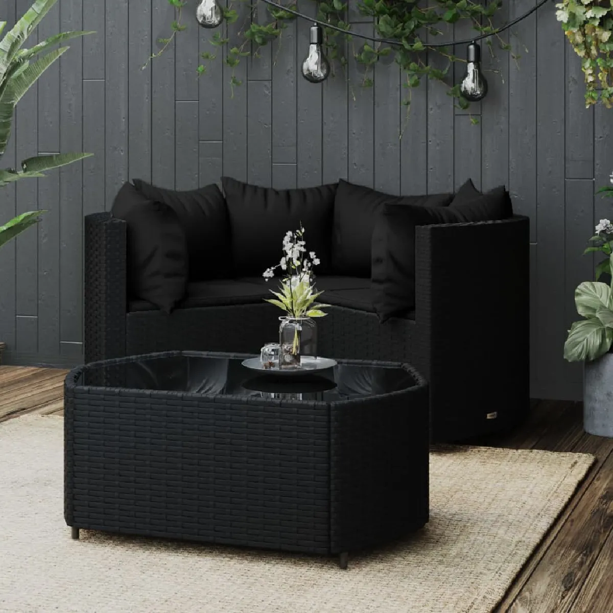 Vidaxl Noir Salon De Jardin Modulable 4 Pieces Resine Tressee 78.0 X 53 X 29 Cm 3 Personnes - Image 3