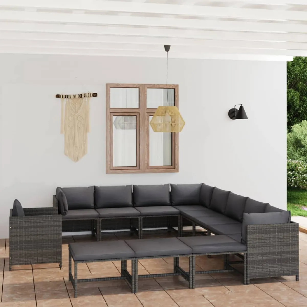 vidaXL Salon de jardin 12 pcs avec coussins résine tressée - vue 4