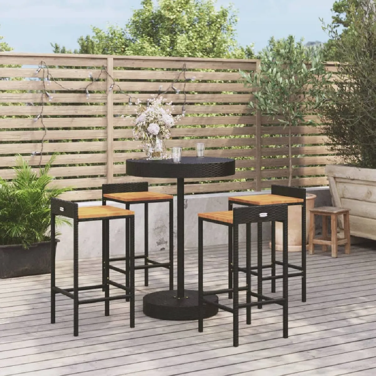 vidaXL Ensemble de bar jardin 5 pcs rotin et acacia - vue 2