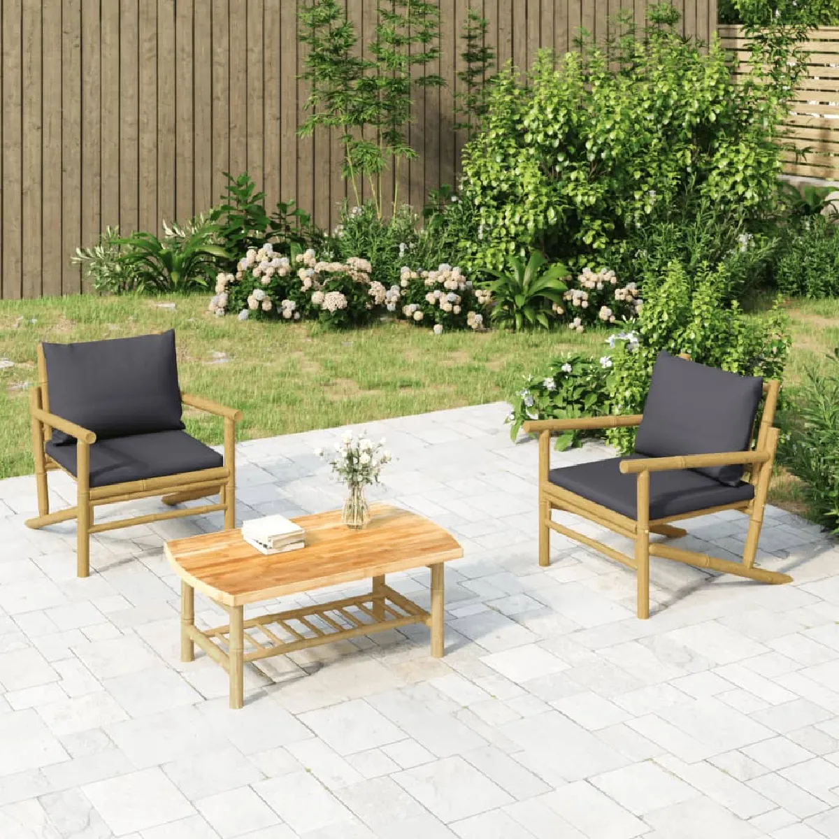 vidaXL Salon de jardin 3 pcs Bambou - vue 2