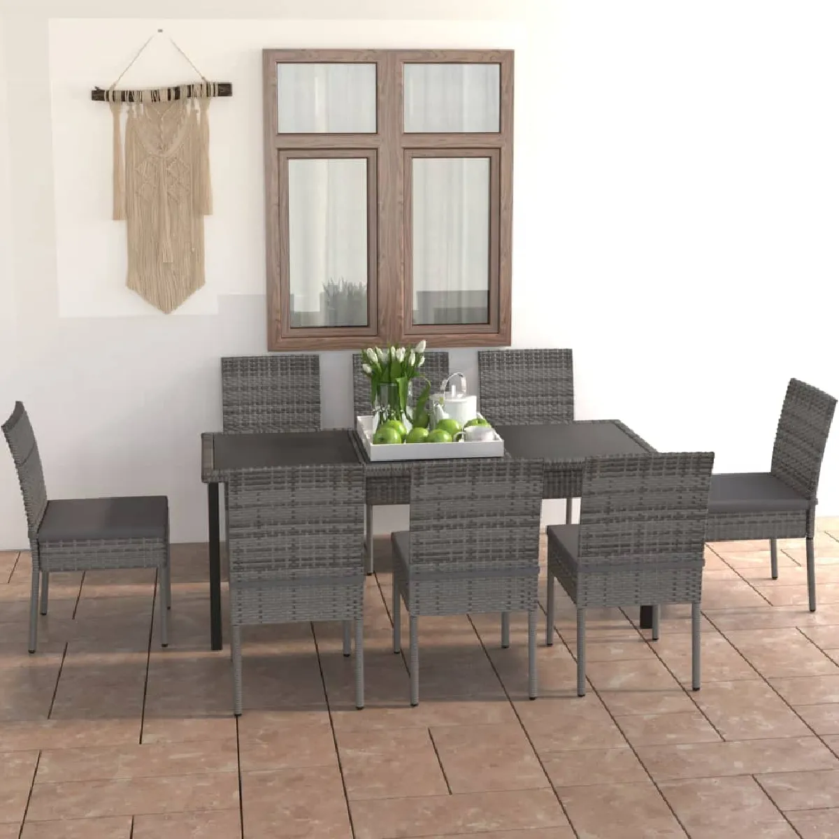 VIDAXL - Ensemble à manger de jardin - 9 pièces - Gris - Image 3
