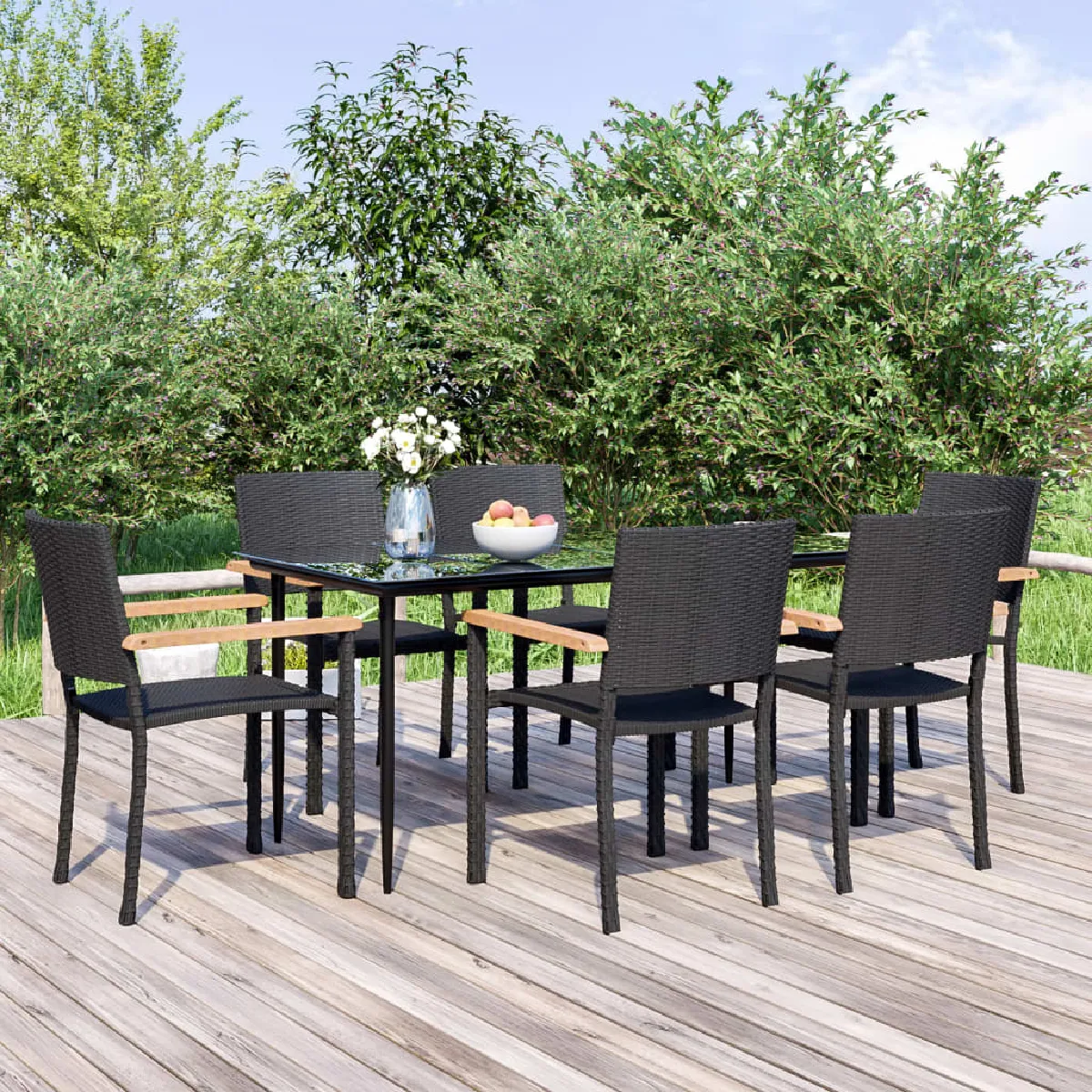 vidaXL Ensemble de Salle à Manger de Jardin 7 pcs Mobilier à Dîner de Terrasse Salon de Jardin Table et Chaises de Repas de 3060259 - vue 2