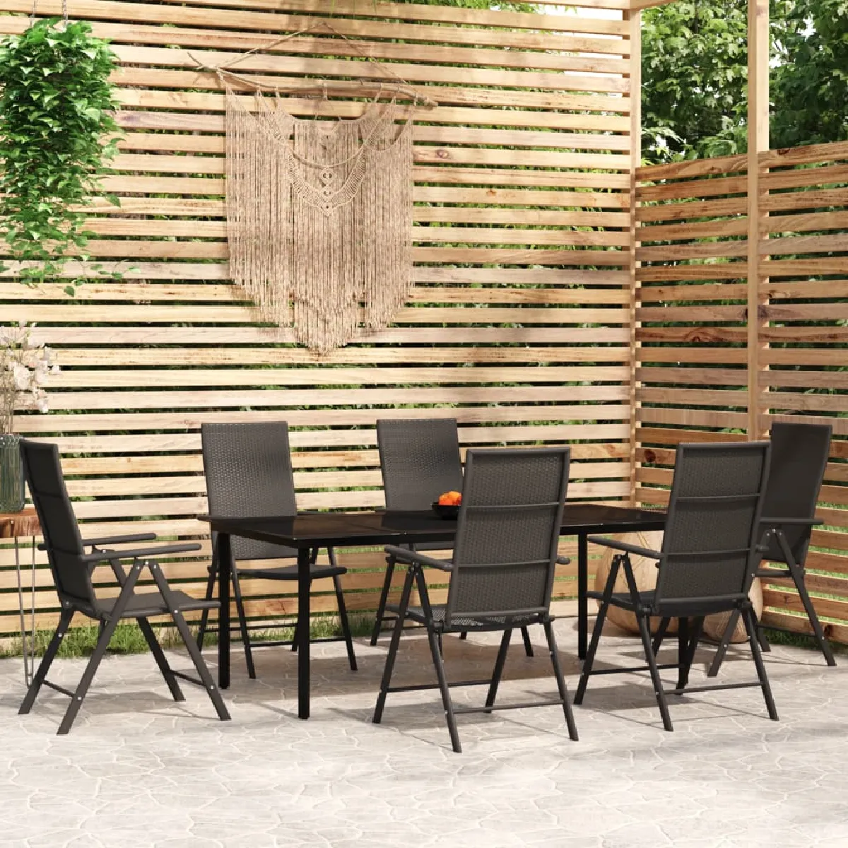Non Communiqué Noir Ensemble De Salle À Manger De Jardin Vidaxl 7 Pcs, - Image 3