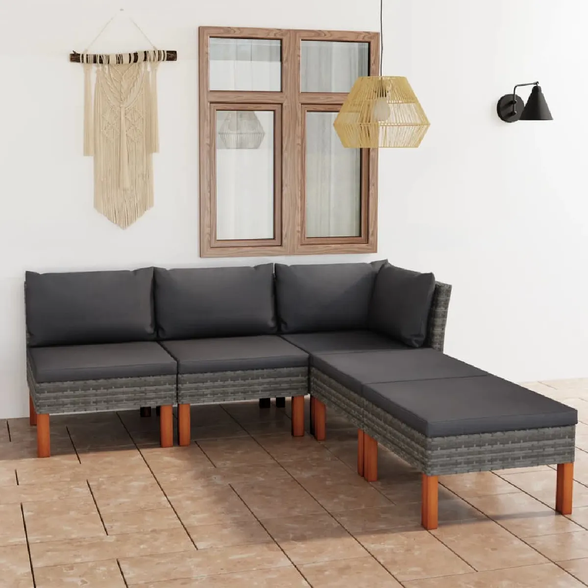 vidaXL Salon de jardin 5 pcs résine tressée avec coussins - vue 8
