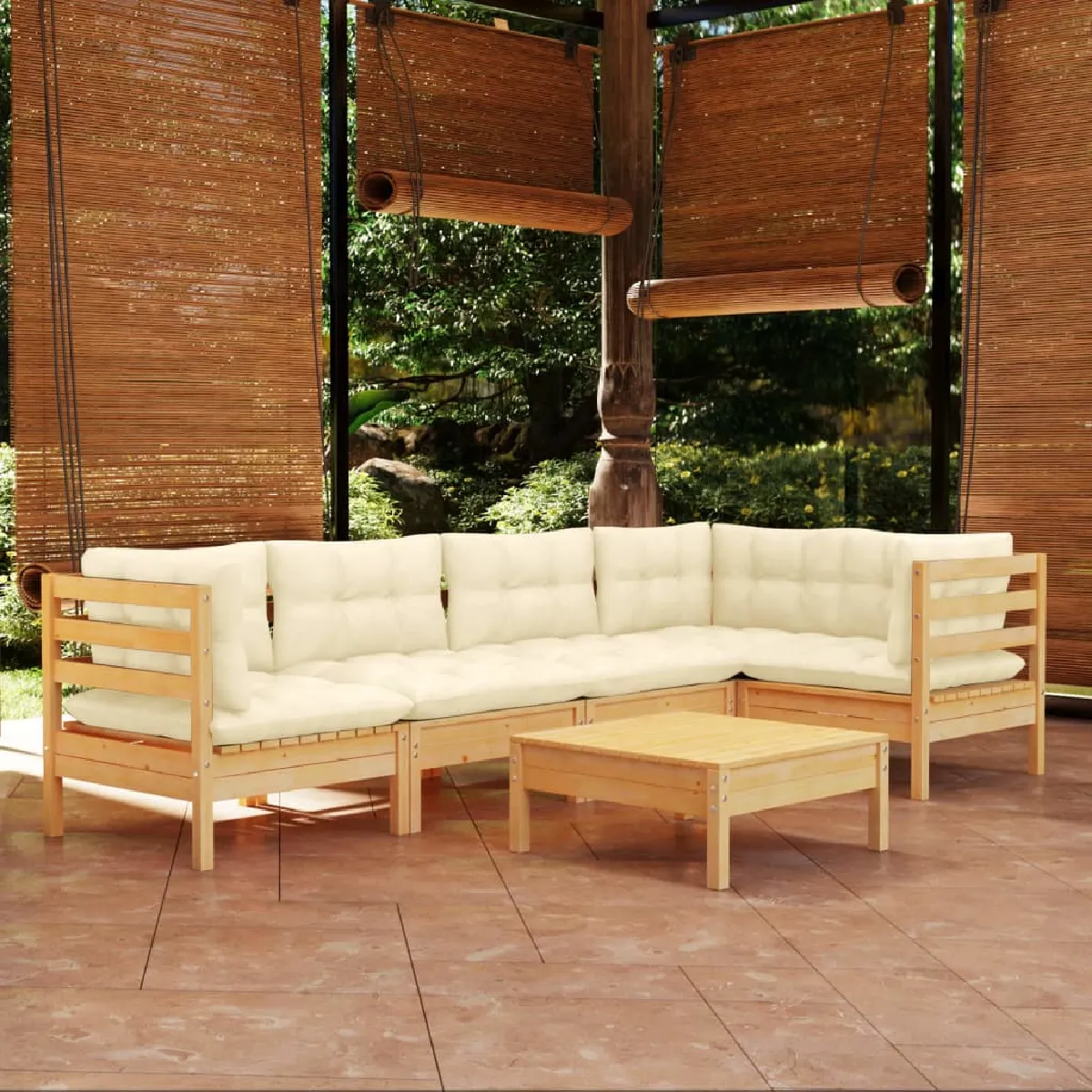 Non Communiqué Beige Salon De Jardin Modulable Vidaxl Bois 5 Pieces X 63.5 X 62.5 6 Personnes - Image 2