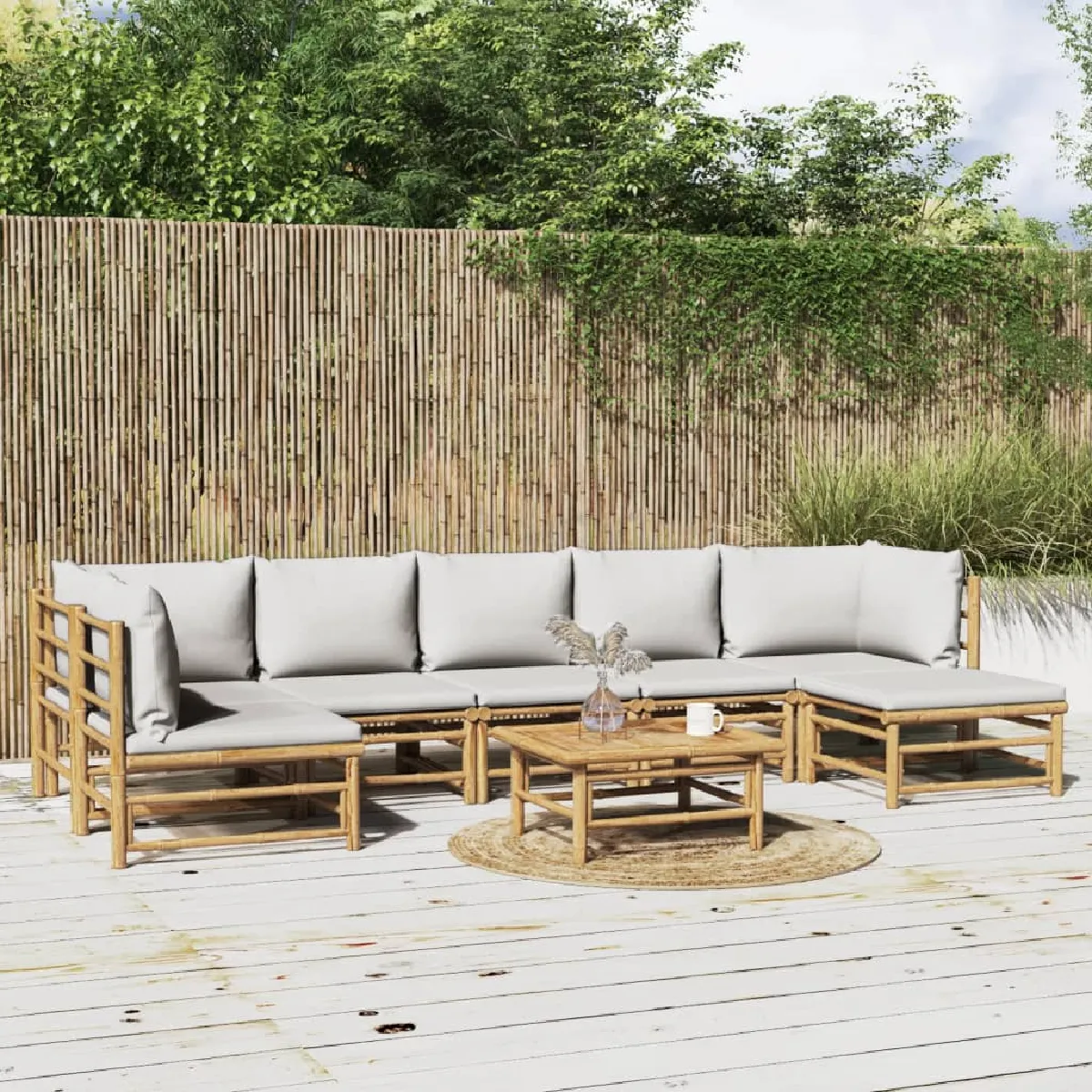 Non Communiqué Gris Salon De Jardin Modulable Vidaxl Bambou 7 Personnes 8 Pieces - Image 3