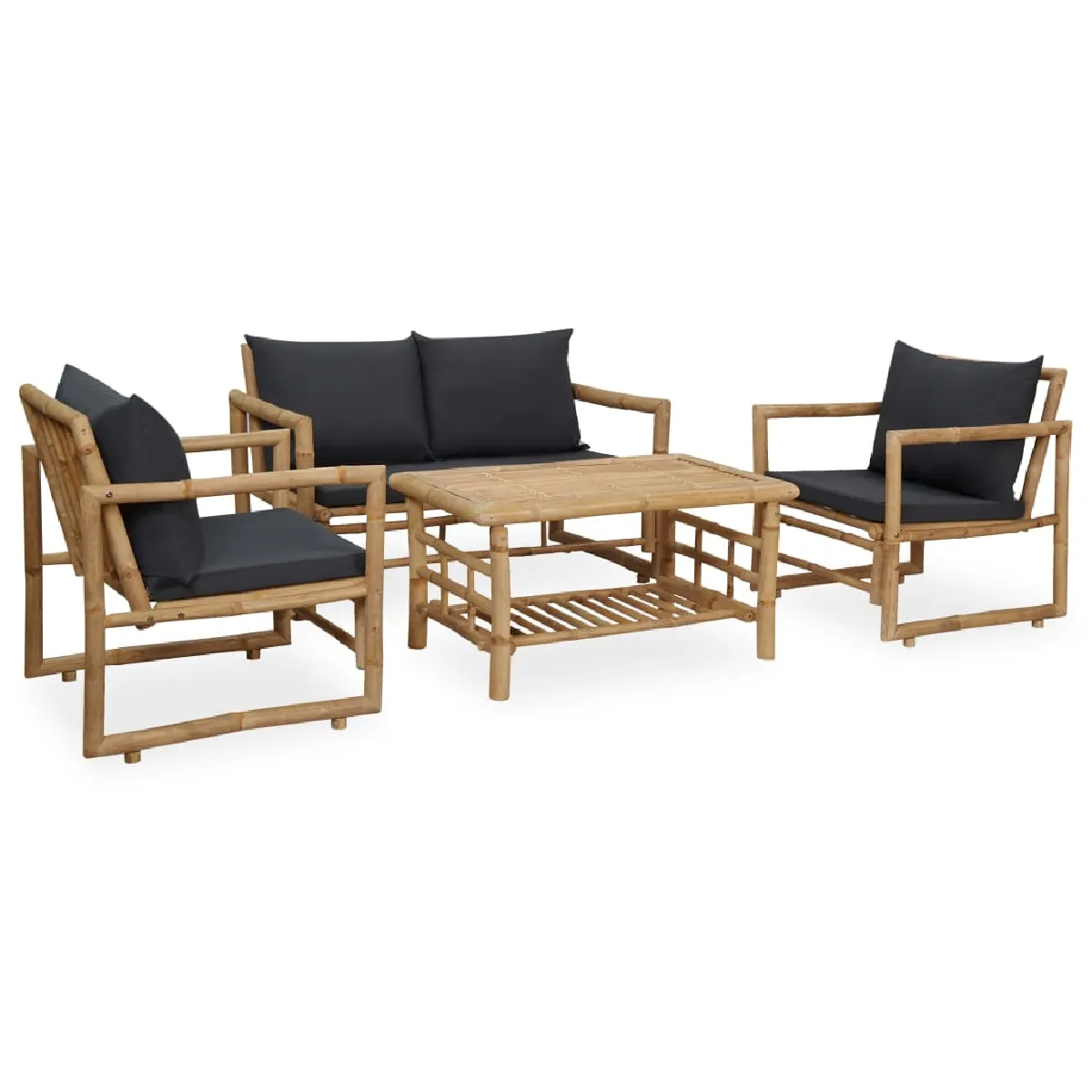 vidaXL Salon de jardin 4 pcs avec coussins Bambou - vue 3
