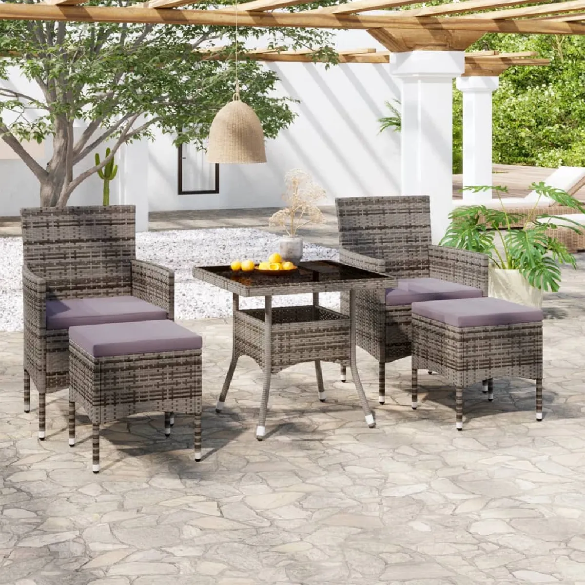 VIDAXL Ensemble à Manger Jardin 5 Pièces Résine Tressée - vue 2