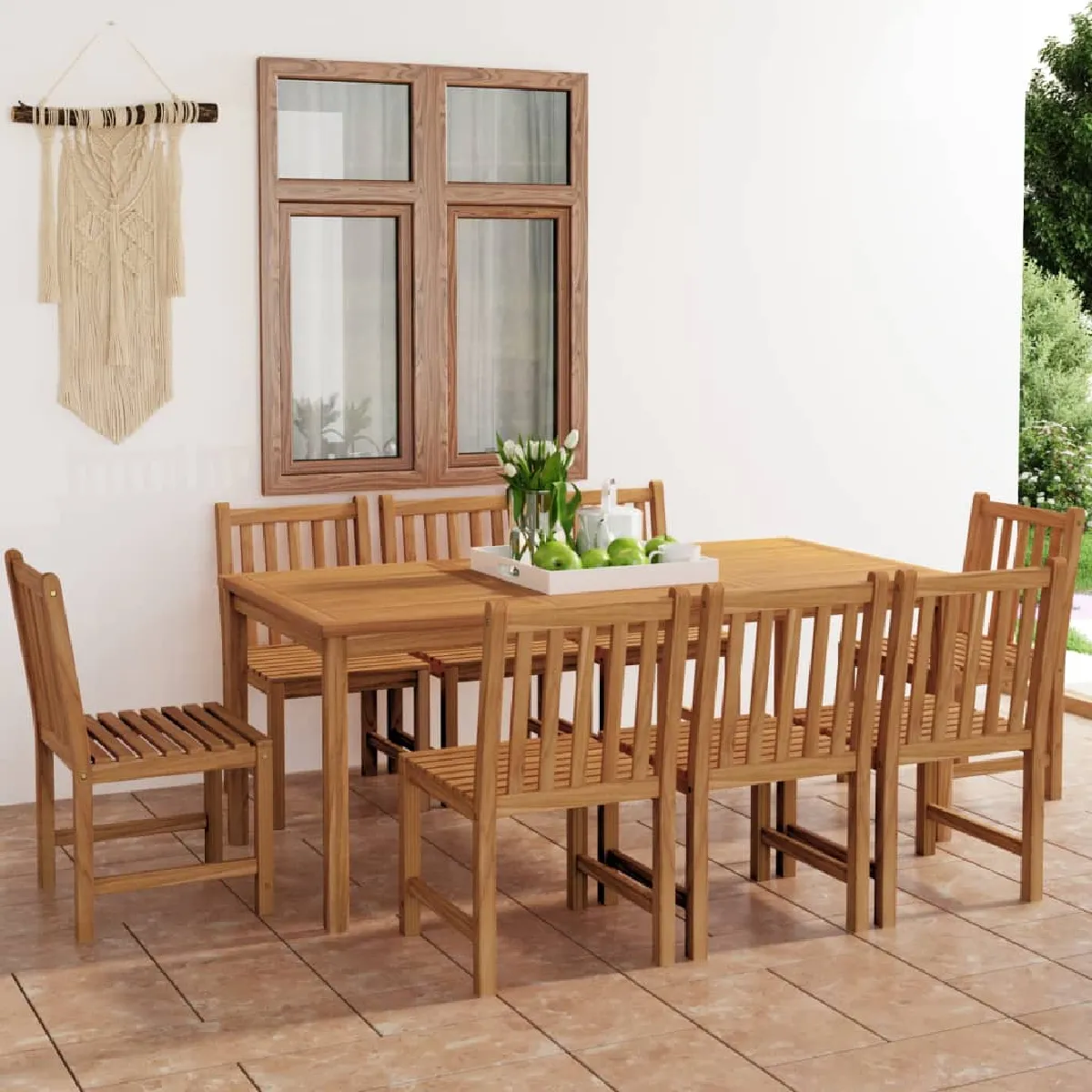 vidaXL Bois de Teck Solide Ensemble de Salle à Manger de Jardin 9 pcs Salon de Jardin Table et Chaises de Patio Mobilier à 3059942 - vue 1