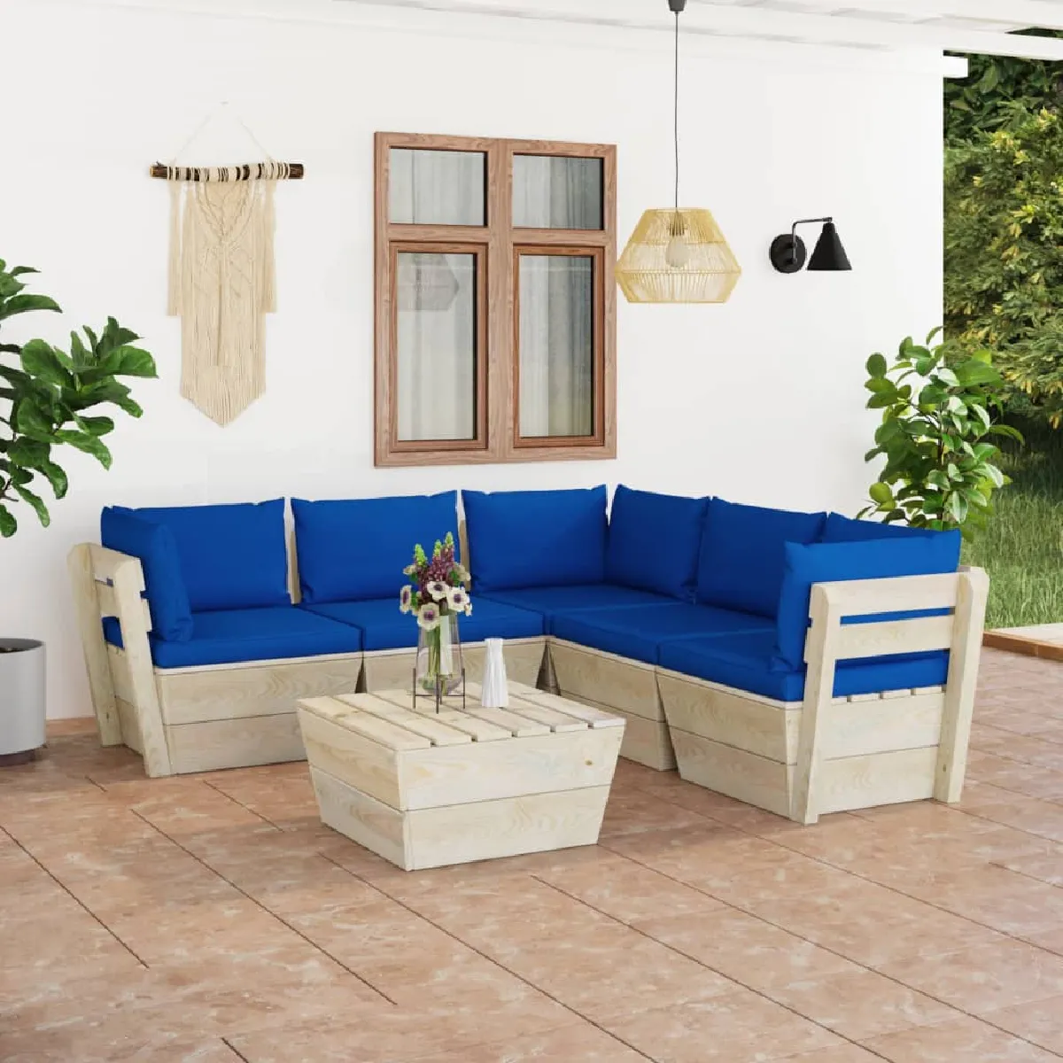 vidaXL Epicéa Imprégné Salon de Jardin Palette 6 pcs avec Coussins Meubles d'Extérieur Mobilier de Jardin Mobilier de Patio 3063520