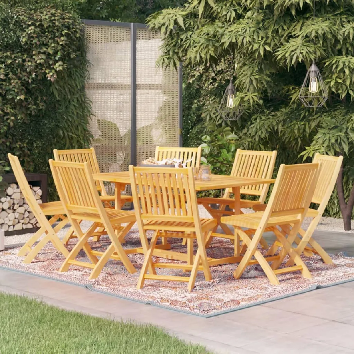 vidaXL Bois de Teck Solide Ensemble de Salle à Manger de Jardin 9 pcs Salon de Jardin Table et Chaises de Patio Mobilier à 3059942 - vue 3