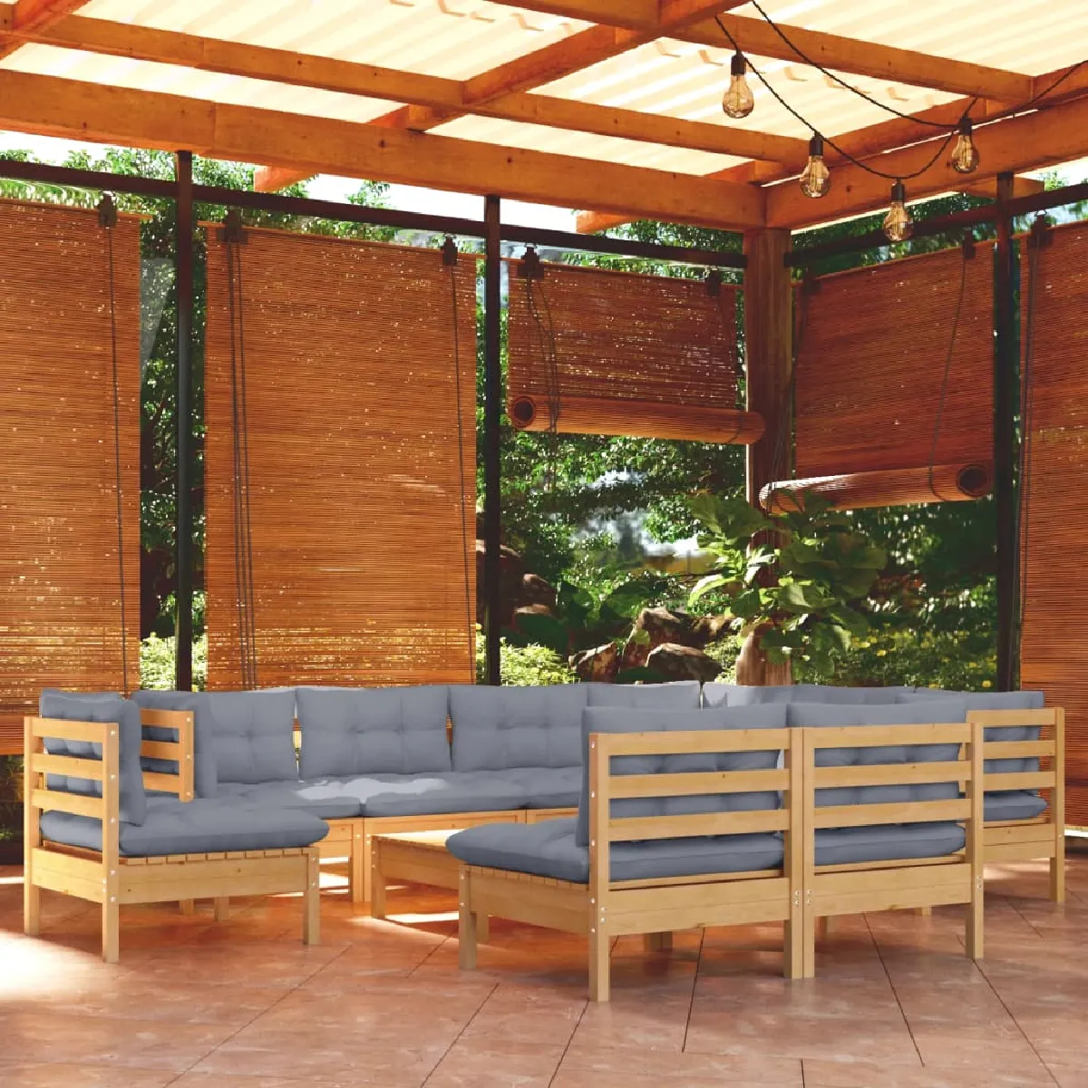 vidaXL Salon de jardin 10 pcs avec coussins résine tressée ensemble de canapés dextérieur canapé dangle de jardin 3308412 - vue 6