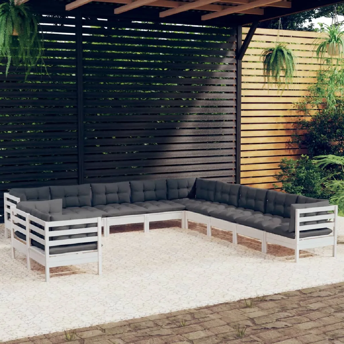 vidaXL Salon de jardin 11 pcs avec coussins Bois de pin solide - vue 2