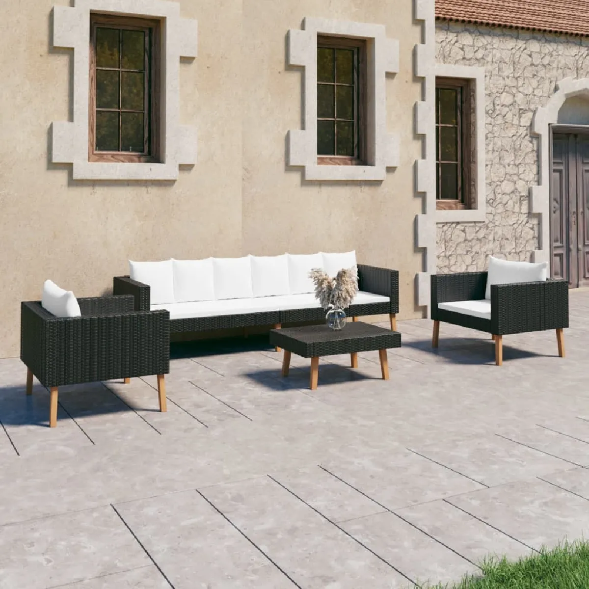 Vidaxl Noir Salon De Jardin 4 Pcs Avec Coussins Résine Tressée - Image 3