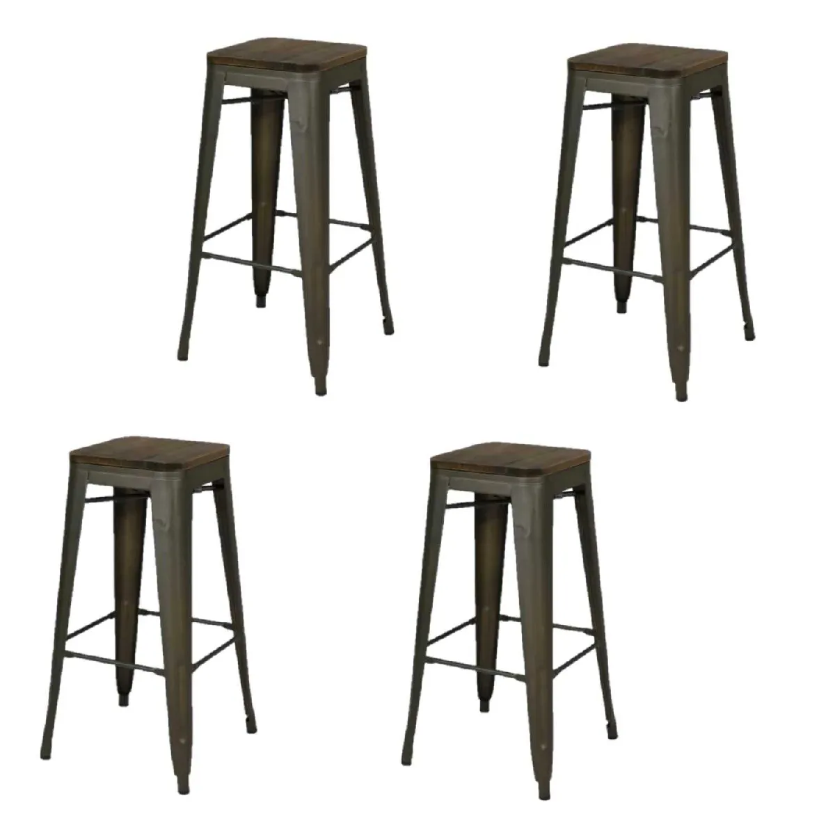 Lot de 4 Tabourets de bar vintage Liv - Gris industriel Lot de 4 Tabourets de bar vintage Liv - Gris industriel