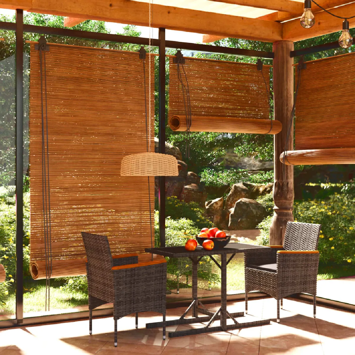 vidaXL Ensemble à manger de jardin et coussins 3 pcs rotin acacia 3278731 - vue 4