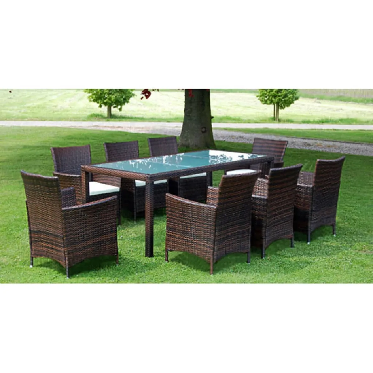 vidaXL Ensemble à manger d'extérieur 9 pcs Résine tressée - vue 2