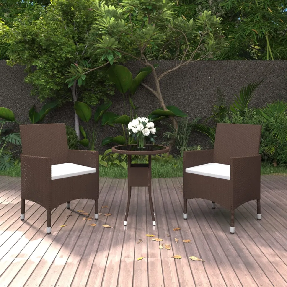 vidaXL Ensemble à manger de jardin et coussins 3 pcs rotin acacia 3278731 - vue 7