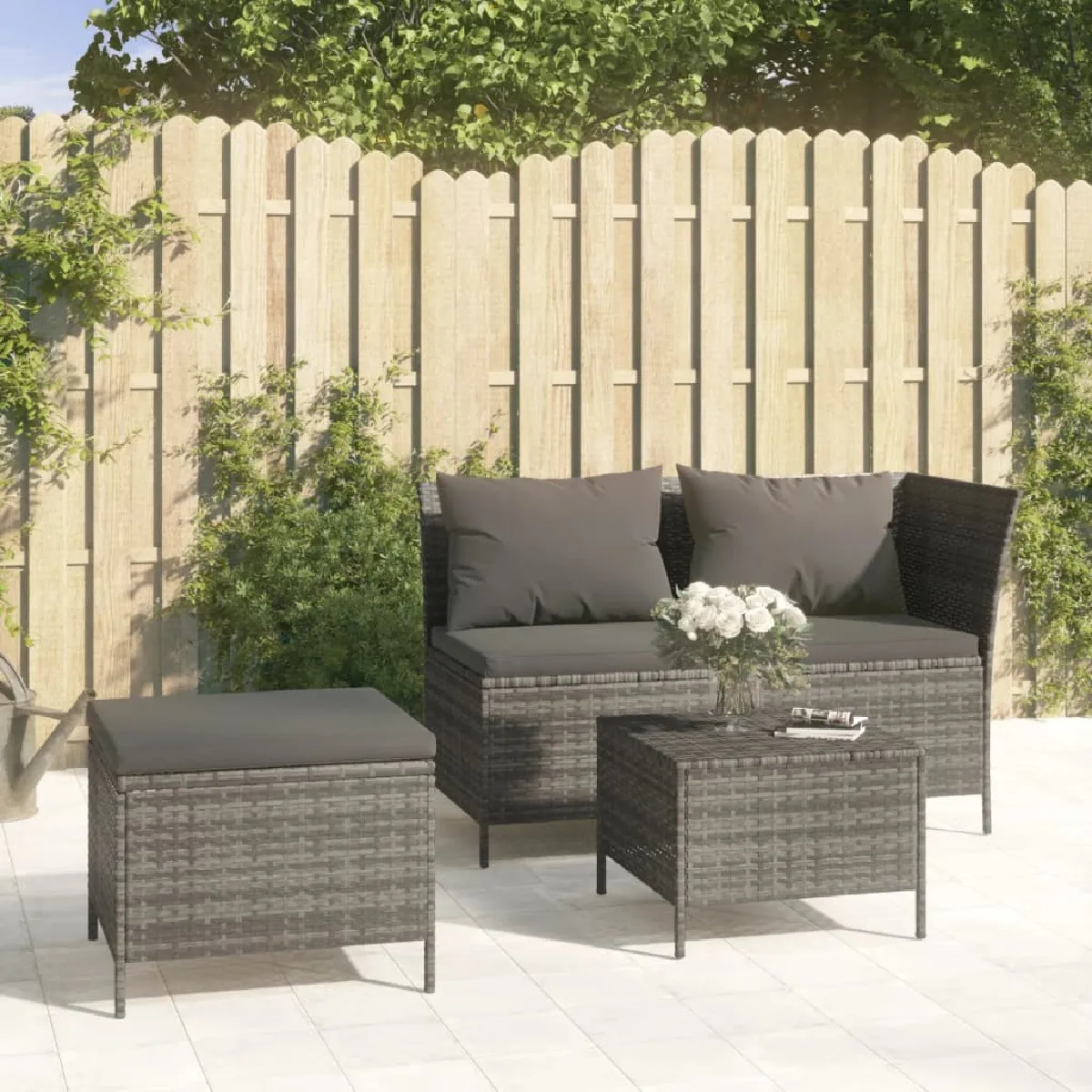 VidaXL Salon de jardin 3 pcs - Résine tressée Gris