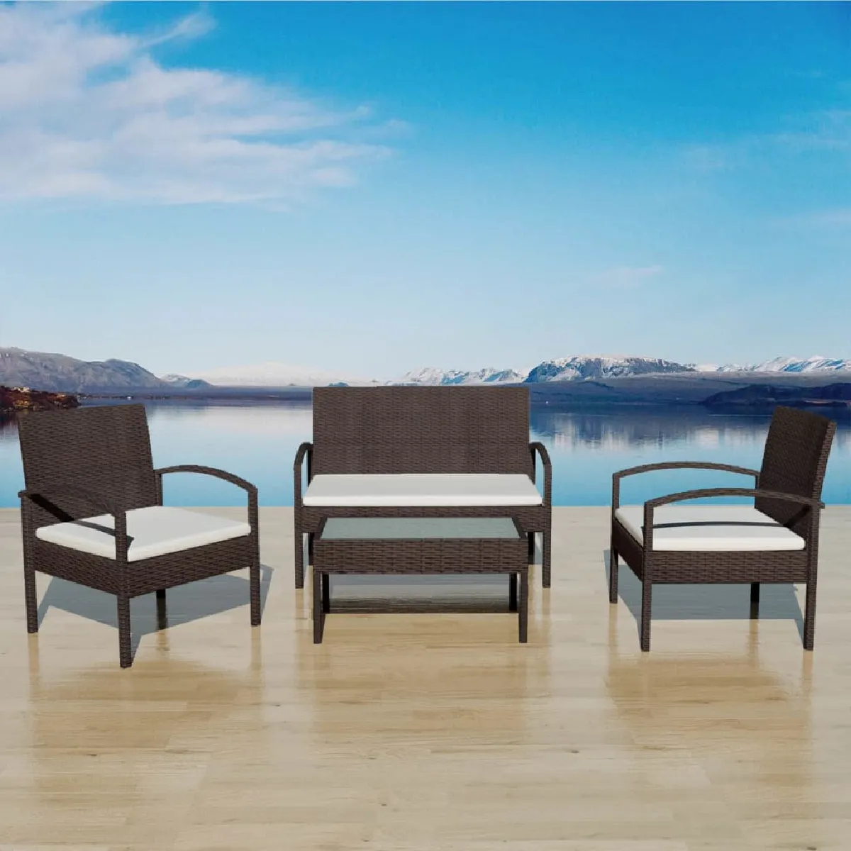 vidaXL Salon de jardin 4 pcs Résine Tressée Marron