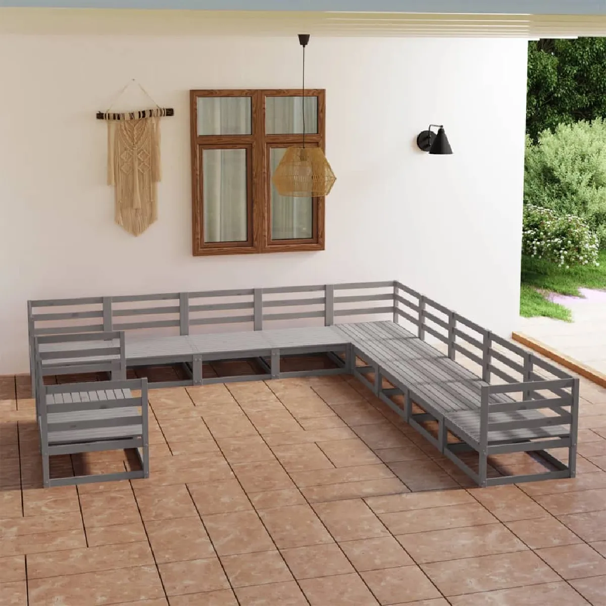 VIDAXL  Salon de jardin 11 pcs gris bois de pin massif