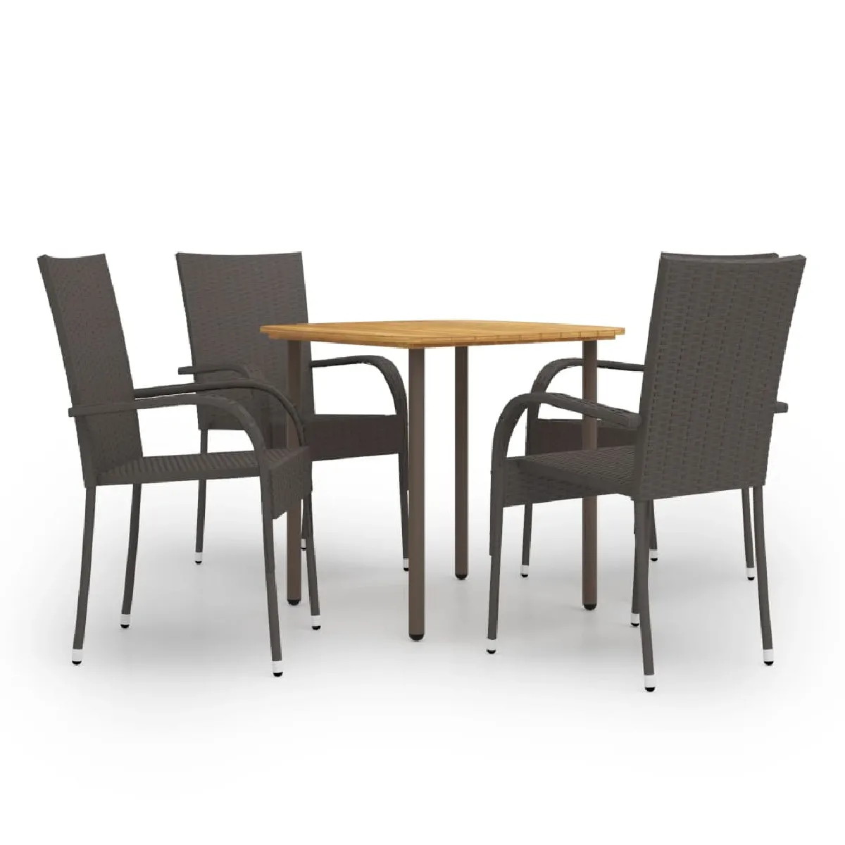 Non Communiqué Marron Ensemble À Manger De Jardin 5Pcs Résine Tressée - Image 3