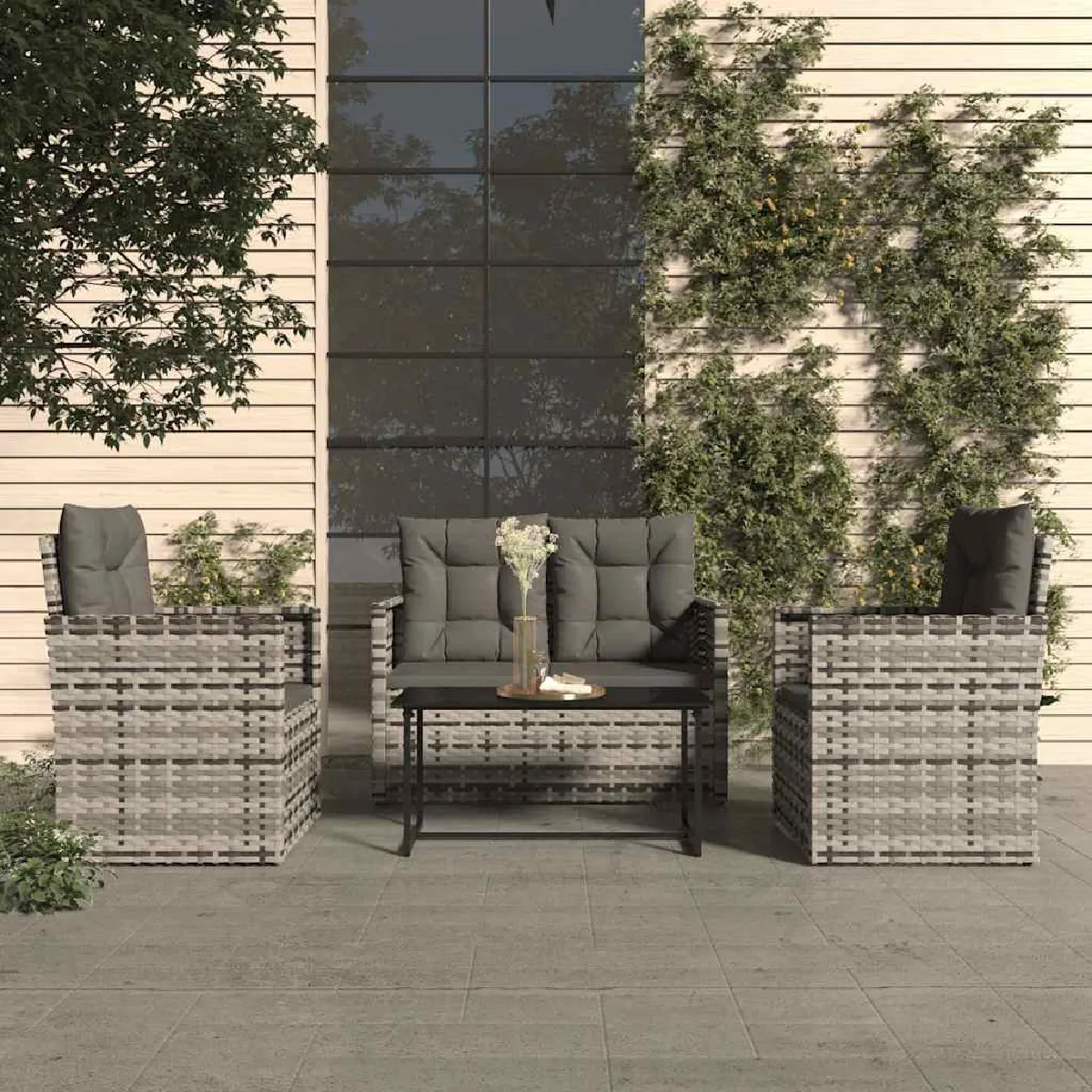 VIDAXL - Salon de jardin - 4 places - Gris - 4 pièces - Image 3