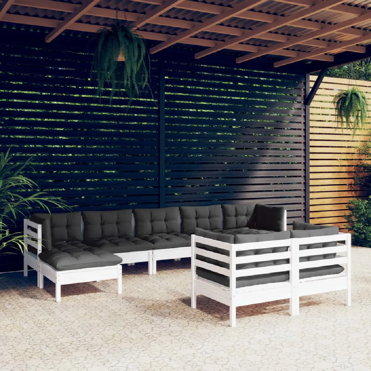vidaXL Salon de jardin 9 pcs - Blanc