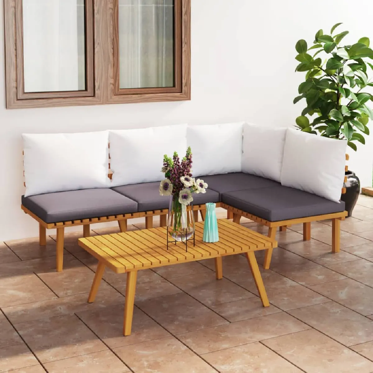 vidaXL Salon de jardin 5 pcs Bois d'acacia solide - vue 4