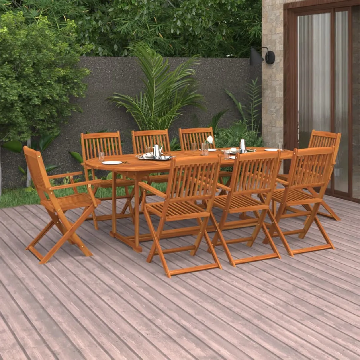 vidaXL Ensemble à manger de jardin 9 pcs Bois d'acacia - vue 3