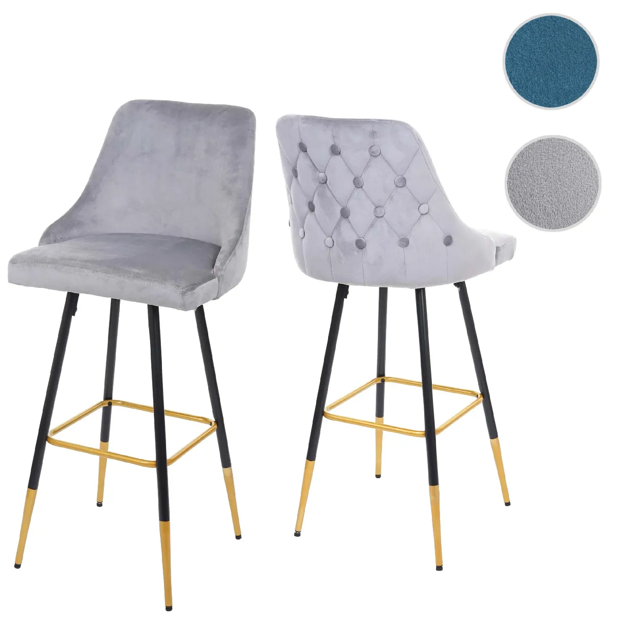 Mendler Gris Lot De 2 Tabourets De Bar Velours