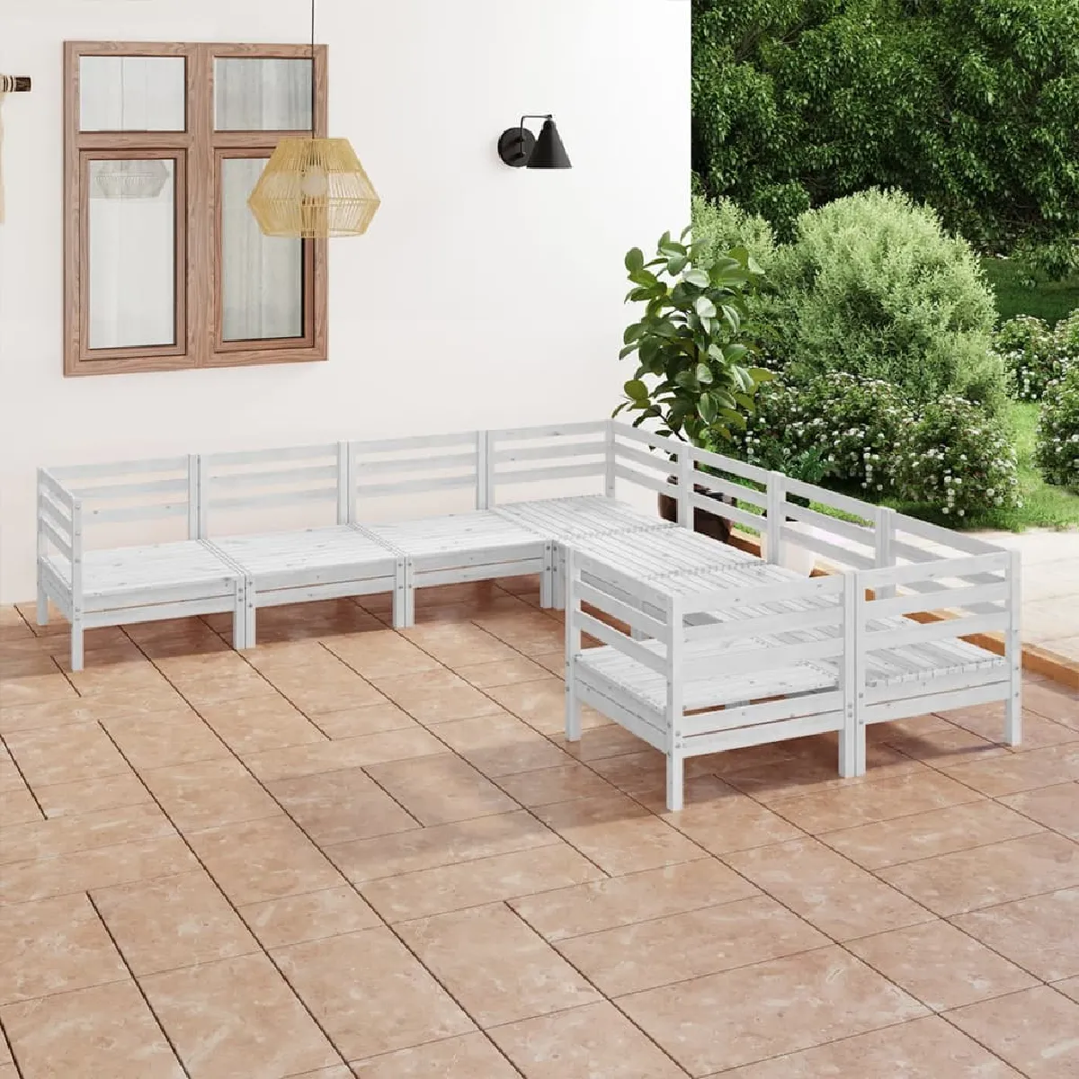 vidaXL Salon de jardin - Bois de pin blanc