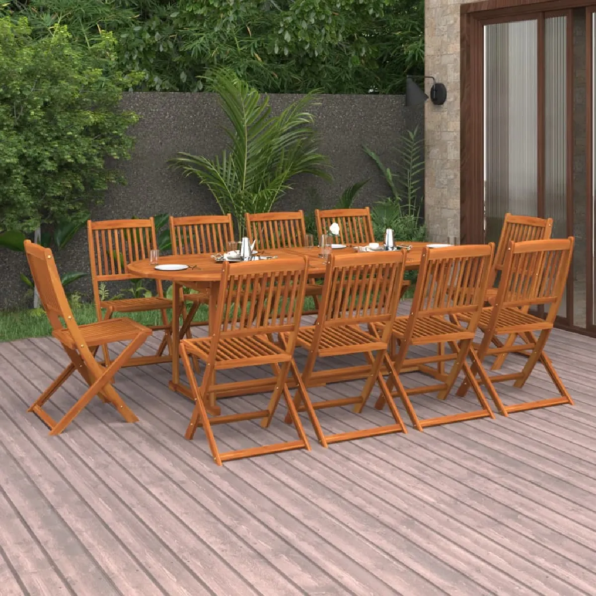 vidaXL Ensemble à manger jardin 11 pcs Acacia