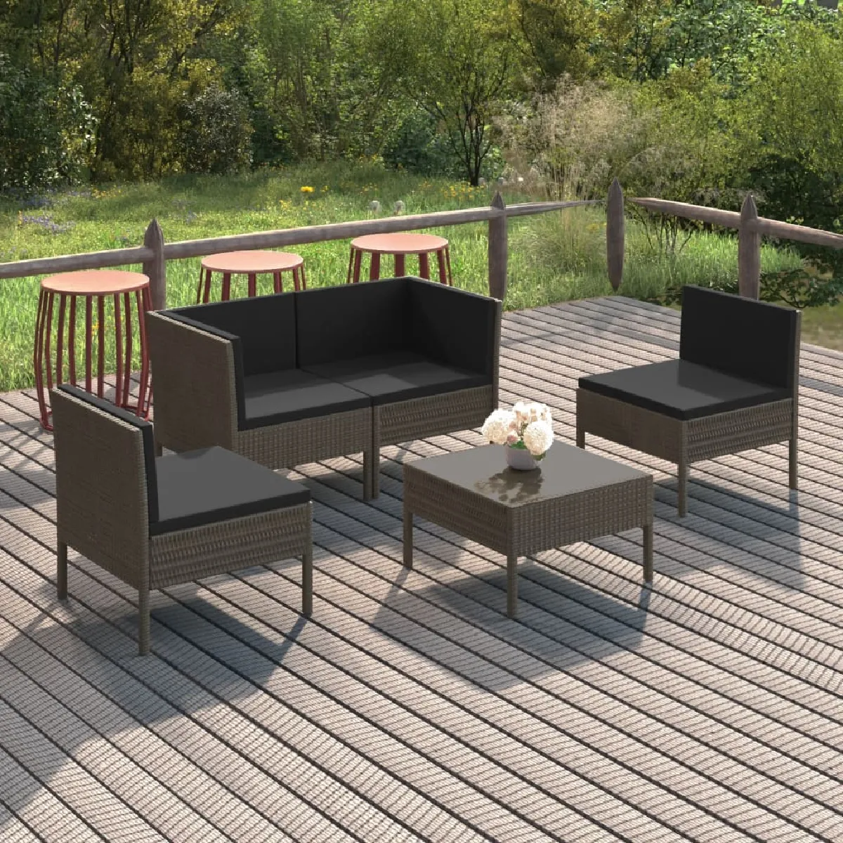vidaXL Salon de jardin 5 pcs résine tressée gris