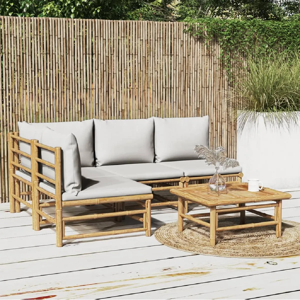 vidaXL Salon de jardin 5 pièces avec coussins Bambou